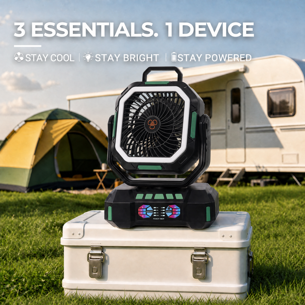 ANS F22 portable camping fan with lantern and power bank for outdoor use