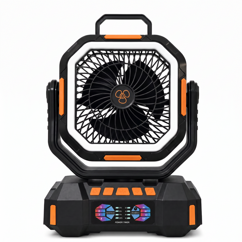 ANS F22 Camping Fan Orange – Outdoor Fan, LED Lantern & Power Bank with Carry Handle
