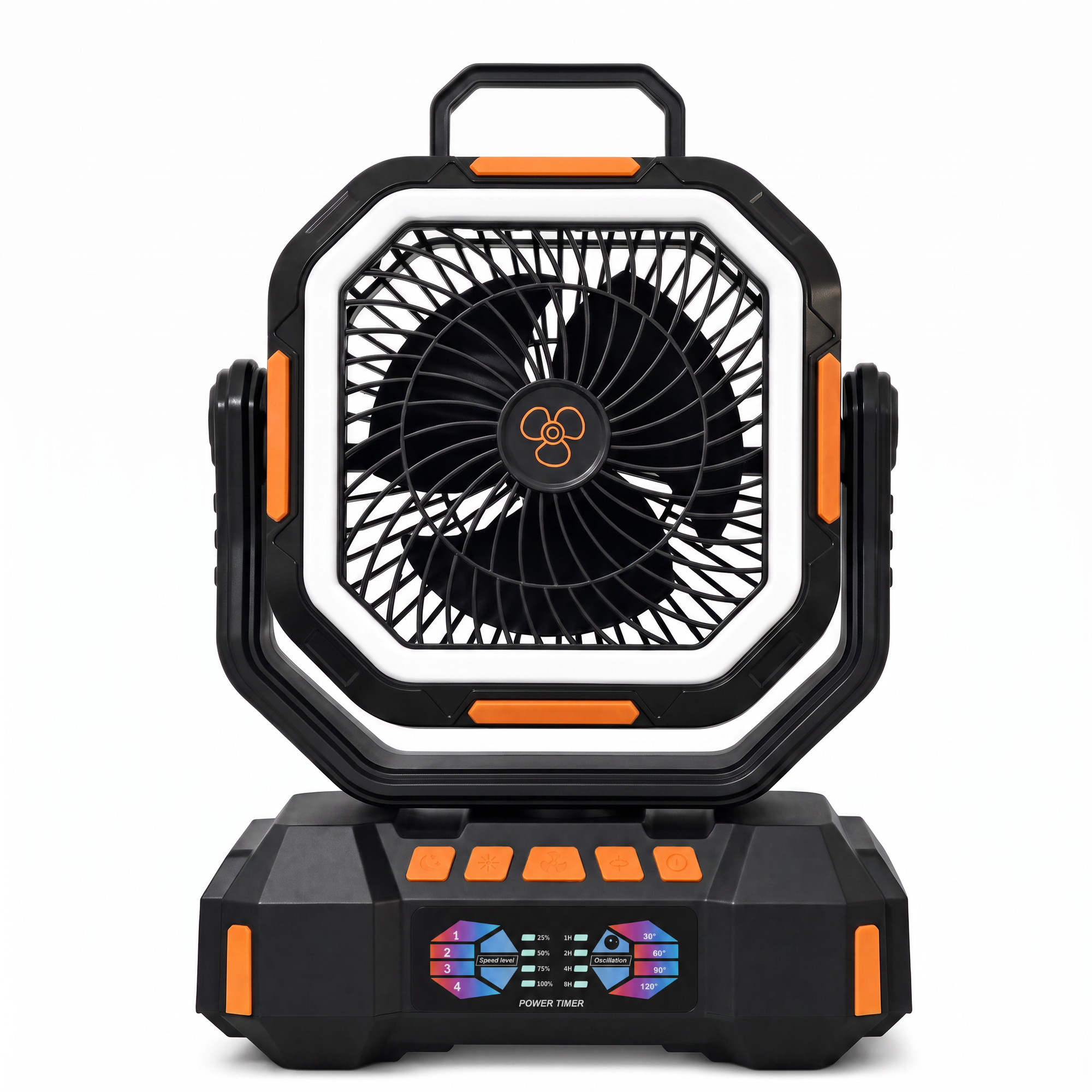 ANS F22 Camping Fan Orange – Outdoor Fan, LED Lantern & Power Bank with Carry Handle