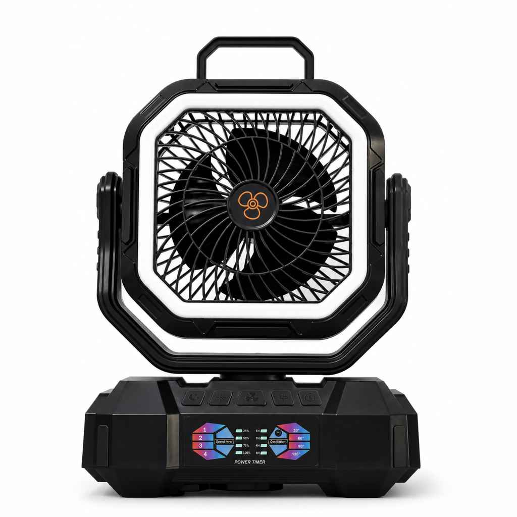 ANS F22 Camping Fan Black – Outdoor Fan, LED Lantern & Power Bank with Carry Handle