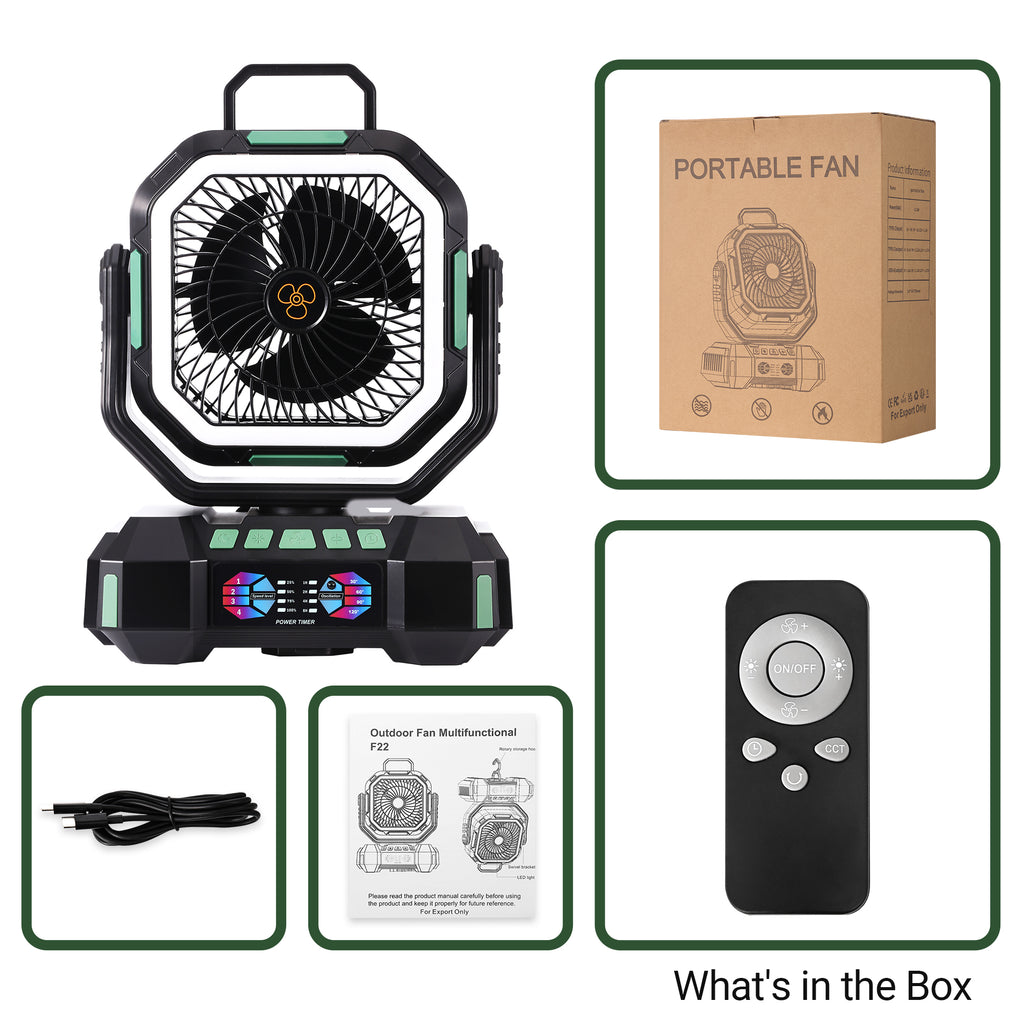 ANS F22 Outdoor Comfort System | Portable Camping Fan, Lantern & Power Bank for RV & Emergencies