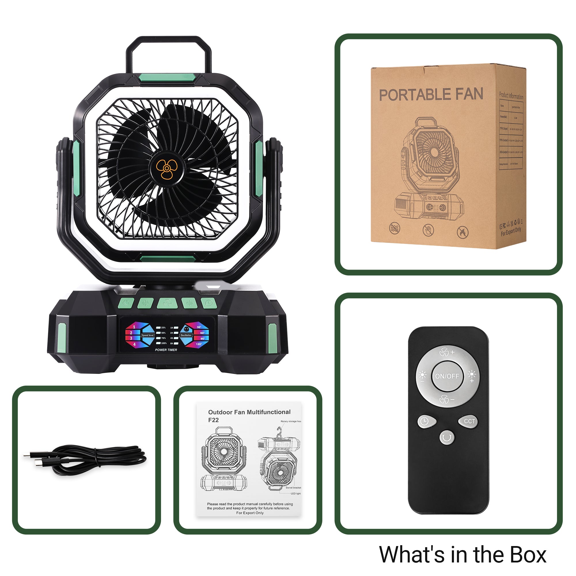 ANS F22 Outdoor Comfort System | Portable Camping Fan, Lantern & Power Bank for RV & Emergencies