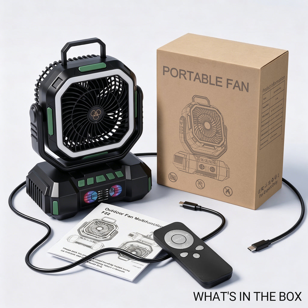 Camping fan and lantern for tent sleep, RV trips, and power outages