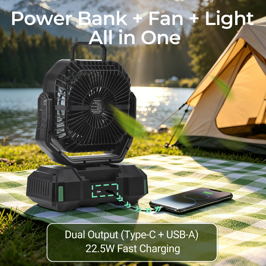 ANS F22 Outdoor Comfort System | Portable Camping Fan, Lantern & Power Bank for RV & Emergencies