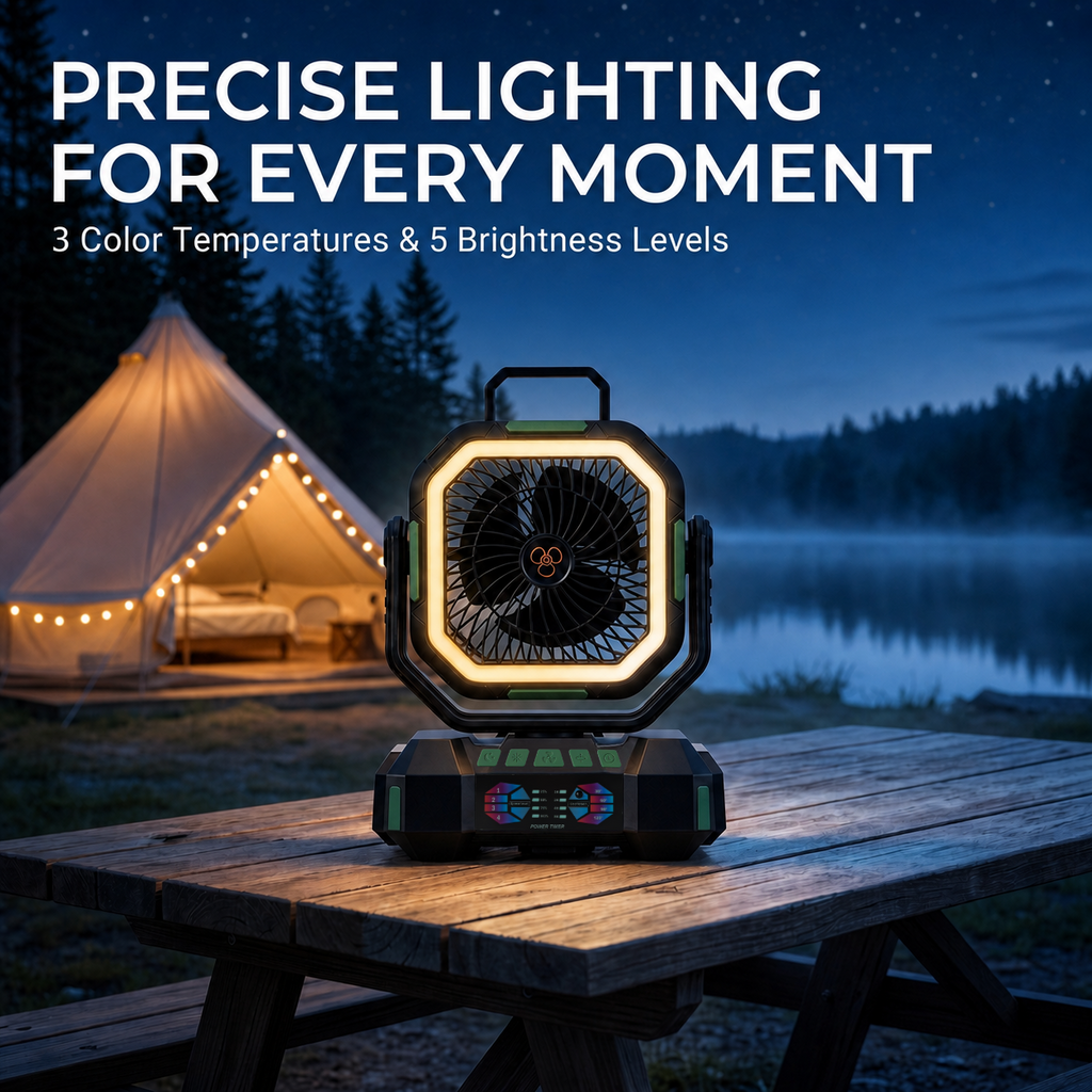 ANS F22 Camping Fan LED Lantern – 3 Color Temperatures and 5 Brightness Levels for Outdoor Camping