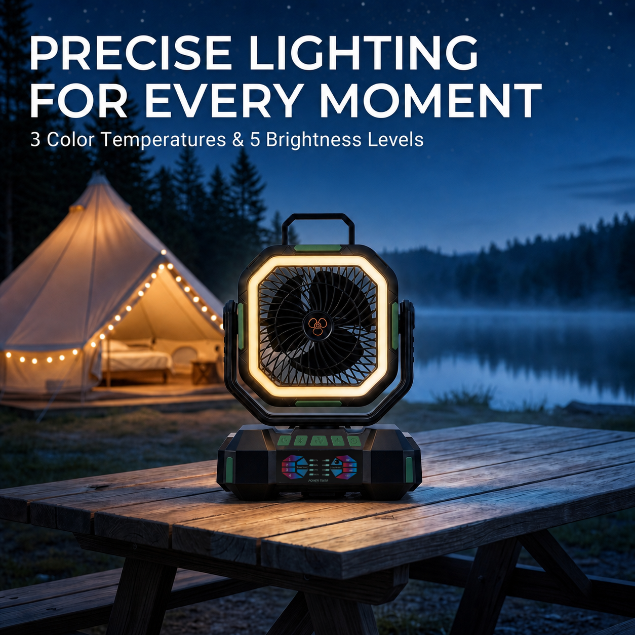 ANS F22 Camping Fan LED Lantern – 3 Color Temperatures and 5 Brightness Levels for Outdoor Camping