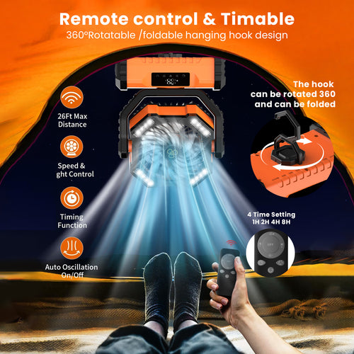 BreezeCamp F26 Touch Screen Camping Fan - 20000mAh Battery, 58H Runtime, LED Light & Power Bank
