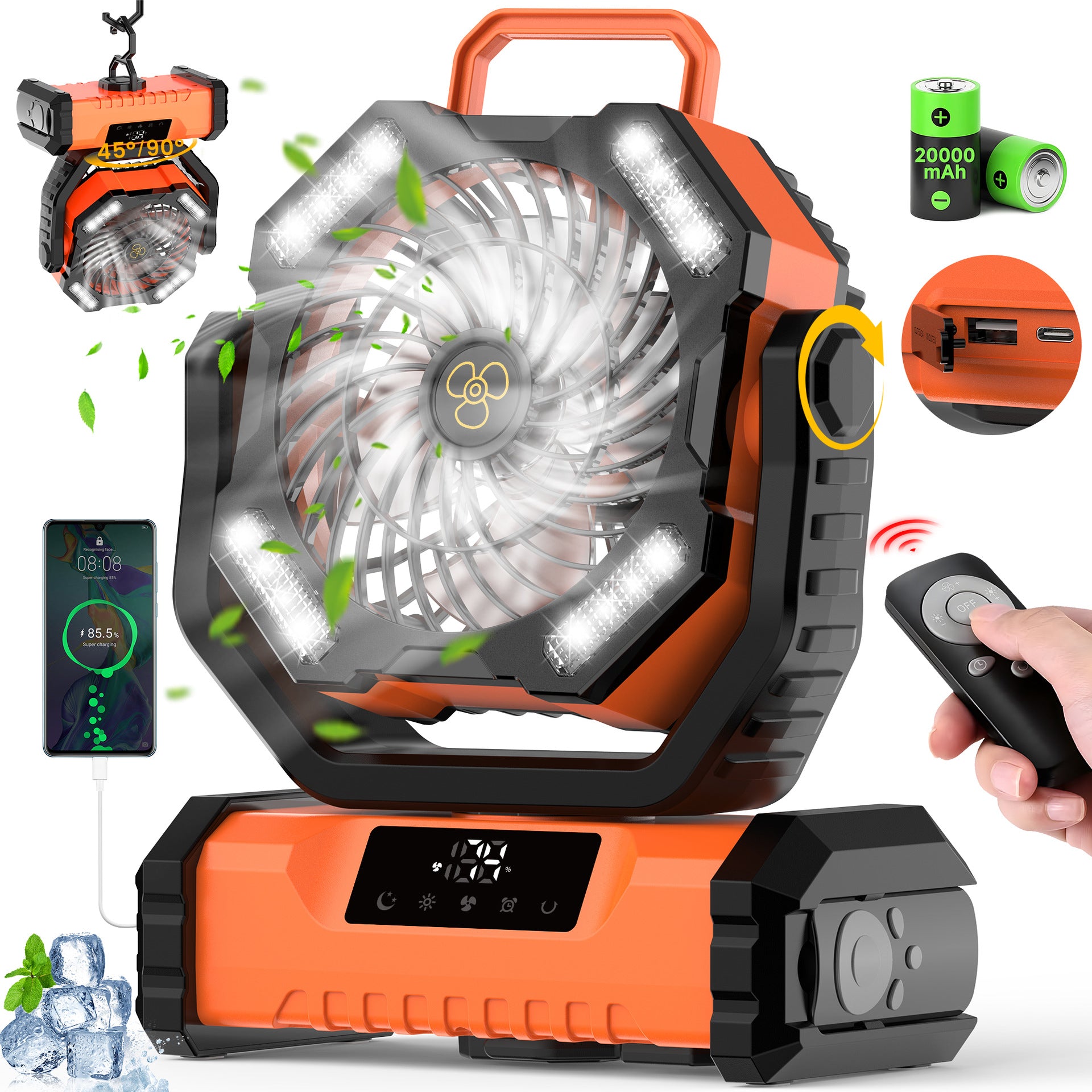 BreezeCamp F26 Touch Screen Camping Fan - 20000mAh Battery, 58H Runtime, LED Light & Power Bank