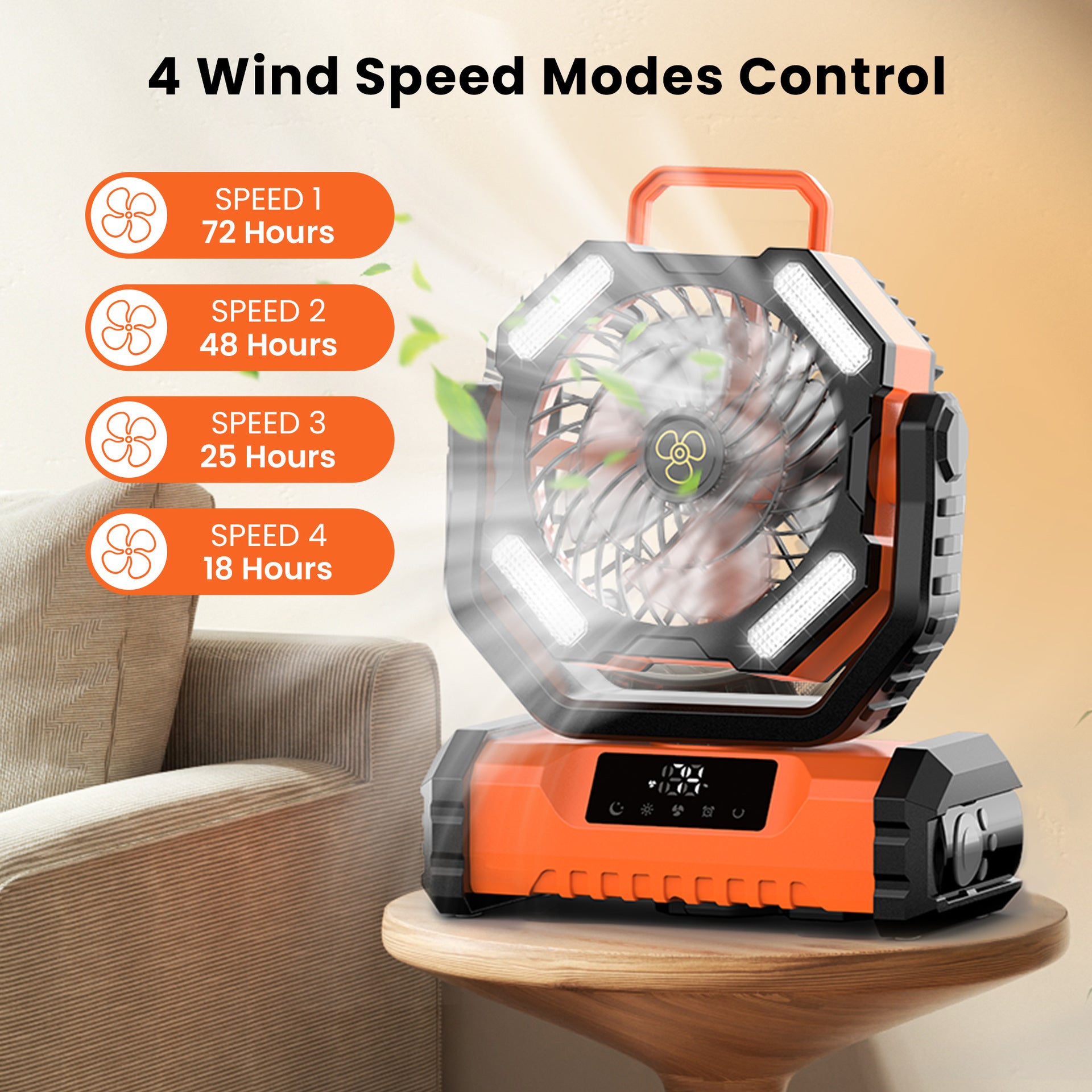 BreezeCamp F26 Touch Screen Camping Fan - 20000mAh Battery, 58H Runtime, LED Light & Power Bank